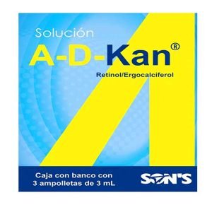 A-D-KAN, Vitamina A 6000 UI, Vitamina D2 400 UI, Solucion Ingerible c/3, 7502001165489