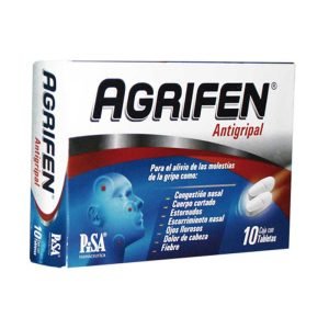 Agrifen, Paracetamol, Cafeina, Fenilefrina, Clorfenamina - 500 mg, 25 mg, 5 mg y 4 mg, 10 Tabletas, 7501125116810
