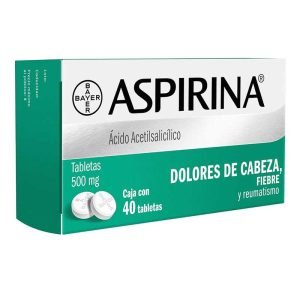 Aspirina Adulto, Ácido acetilsalicílico 500 mg, 40 Tabletas, 7501008491966