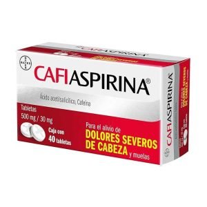 Cafiaspirina, Acetilsalicílico ácido 500mg, cafeína 30mg., 40 Tabletas, 7501008433676