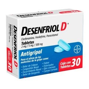 Desenfriol D, Clorfenamina, Fenilefrina, Paracetamol - 2/5/500, 30 Tabletas, 7502276040368