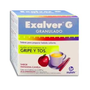 EXALVER G, Clorfenamina 4 mg, Dextrometorfano 20 mg, Fenilefrina 10 mg, Paracetamol 650 mg, Polvo en Sobres c/6, 7502009746147