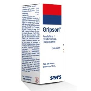 GRIPSON, Clorfenamina 2 mg, Fenilefrina 5 mg, Paracetamol 60 mg, Solucion Gotas 15 ml, 7502001163058