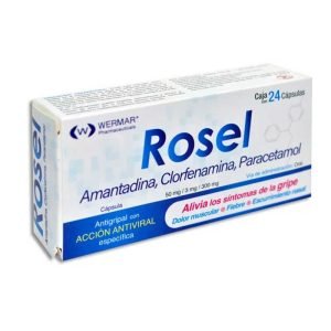 ROSEL, Amantadina 50 mg, Clorfenamina 3 mg, Paracetamol 300 mg, Capsulas c/24, 7503003738404