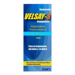 VELSAY-S, Naproxeno 125 mg, Paracetamol 100 mg, Suspension 100 ml, 7502001165595