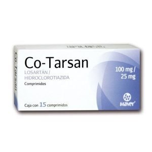 CO-TARSAN 100/25MG, Hidroclorotiazida 25 mg, Losartan 100 mg, Comprimidos c/15, 7502009742781