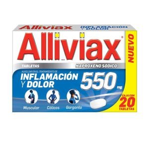 Alliviax 550 Mg 20 Tabletas, Naproxeno Sodico 550 mg, 20 Tabletas, 650240050398