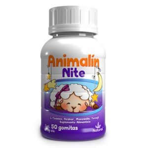 ANIMALIN NITE, Azahar 25 mg, Extracto de Manzanilla 25 mg, L-Teanina 25 mg, Toronjil 25 mg, Gomitas c/50, 7502259892250