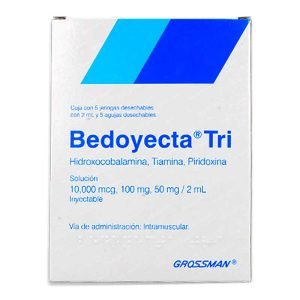 BEDOYECTA-TRI, Vitamina B1 500 mg, Vitamina B12 10000 mcg, Vitamina B6 50 mg, Solucion Inyectable c/5, 7501123013302