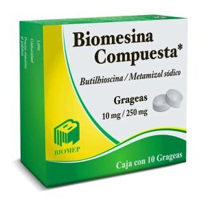 BIOMESINA COMPUESTA, Butilhioscina 10 mg, Metamizol Sodico 250 mg, Grageas c/10, 7501573900115
