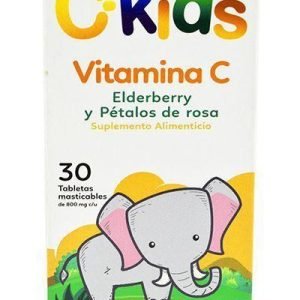 C-KIDS, Dextrosa, Elderberry 10 mg, Estearato de Magnesio, Magnesio, Petalos de Rosa 10 mg, Sucralosa 1.5 mg, Vitamina C 100 mg, Tabletas Masticables c/30, 7503181041143