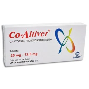 CO-ALTIVER 25/12.5MG, Captopril 25 mg, Hidroclorotiazida 12.5 mg, Tabletas c/15, 7502009740701