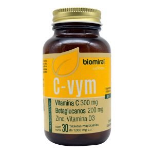 C-VYM, Betaglucanos 200 mg, Carbohidratos 1.675 gr, Esteviol 3.42 mg, Naranja 100 mg, Sodio 504 mcg, Vitamina C 300 mg, Vitamina D3 9 mcg, Zinc 10 mg, Tabletas c/30, 7503020089862