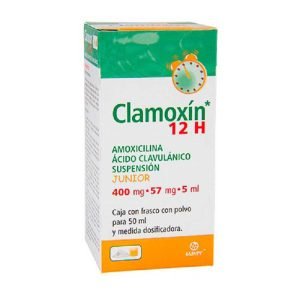 Clamoxin 12H, Acido Clavulanico 57 mg, Amoxicilina 400 mg, Suspension 50 ml, 7502009740503