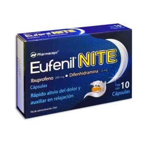 EUFENIL NITE, Difenhidramina 25 mg, Ibuprofeno 200 mg, Capsulas c/10, 7501130712625