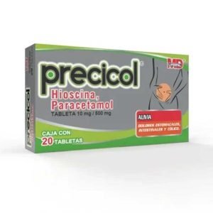 PRECICOL, Butilhioscina 10 mg, Paracetamol 500 mg, Tabletas c/20, 7501836009746