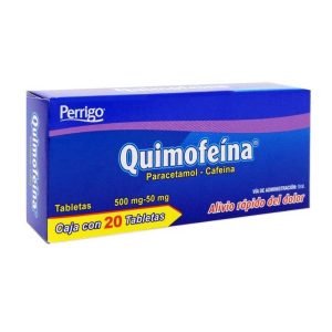 QUIMOFEINA, Cafeina 50 mg, Paracetamol 500 mg, Tabletas c/20, 7501109761388