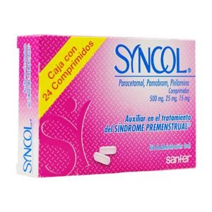 Syncol, Paracetamol, Pamabram, Pirilamina / 500 mg, 25 mg, 15 mg, 24 Comprimidos, 7501070600556