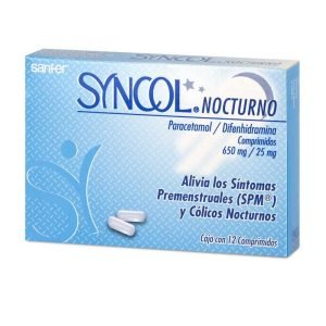 Syncol Nocturno, Paracetamol 650 MG / Difenhidramina 25 Mg, 12 Comprimidos, 7501070600587