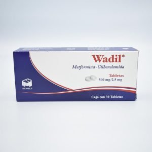 WADIL 500/2.5MG, Glibenclamida 2.5 mg, Metformina 500 mg, Tabletas c/30, 7501573900245