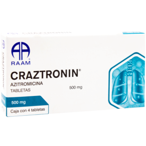 CRAZTRONIN, Azitromicina 500 mg, Tabletas c/4, 7502227871355